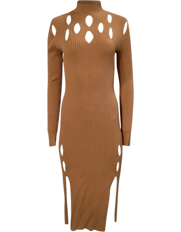 Ribbed-knit Cutout Midi Dress