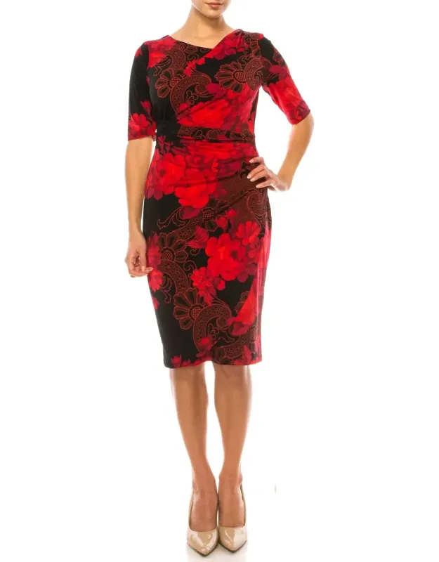 Floral 3/4 Sleeve Sheath Dress