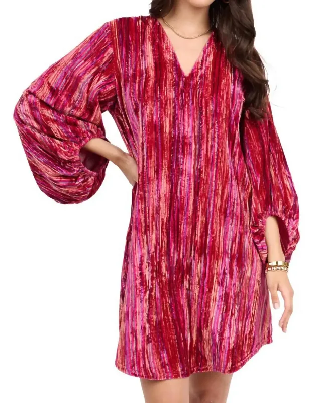V-neck Velvet Striped Dress