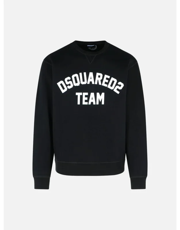 Dsquared2 Black Sweatshirt Regular Fit, Ribbed Crew Neck