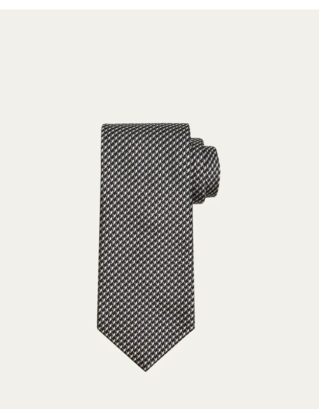 Geometric Check Silk Tie