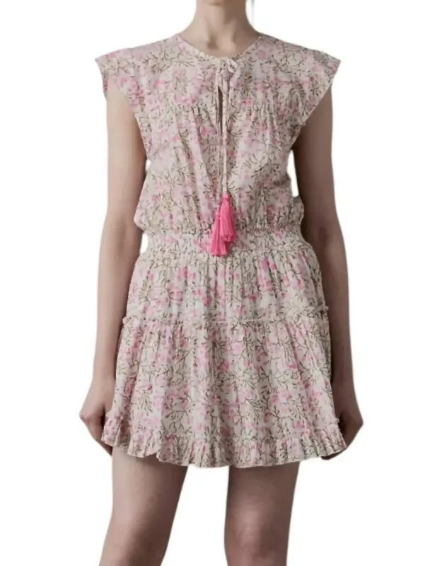 _belle Dress With Floral Pattern And Cap Sleeves_