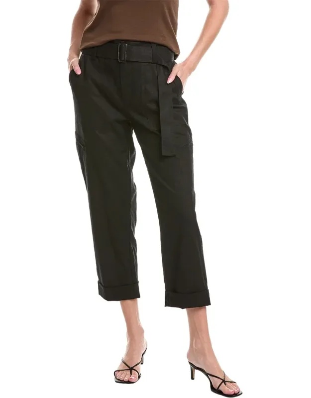 Belted Linen-blend Pants