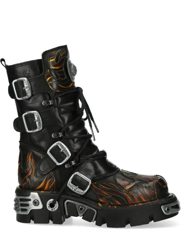 Mid-calf High Flame Leather Metallic Gothic Boots