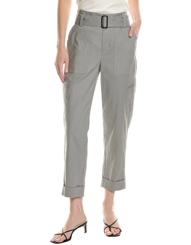 Belted Linen-blend Pants