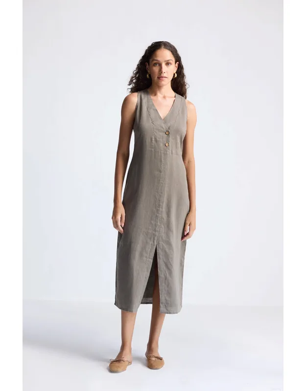 Straight Dress With Front Slit In Hemp - Lightweight And Breathable