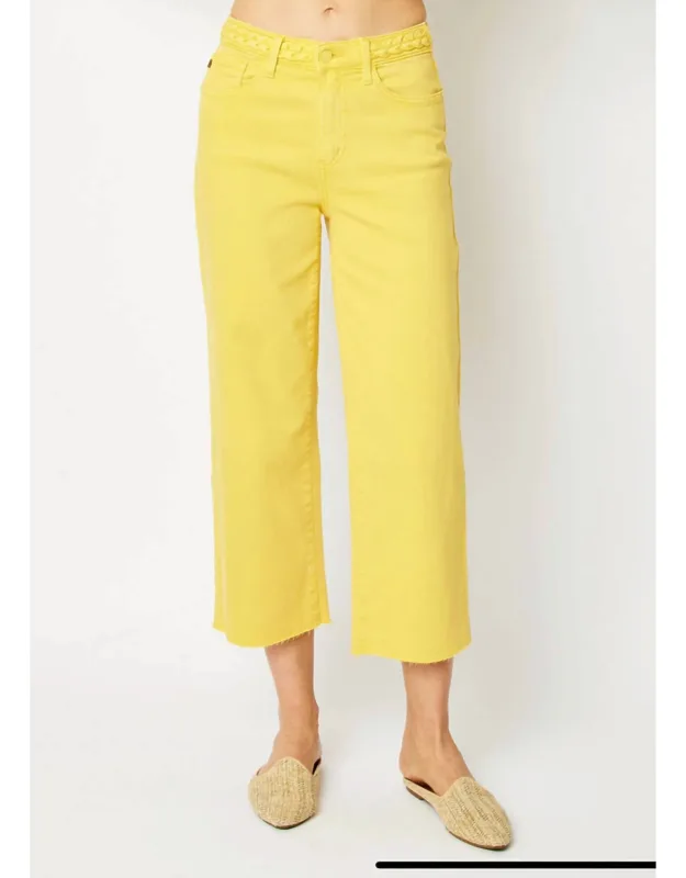 High-waist Garment Dyed Braided Crop Jeans