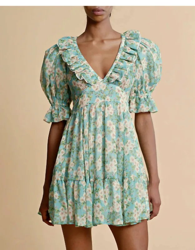 Chiffon Puffed Mini Dress