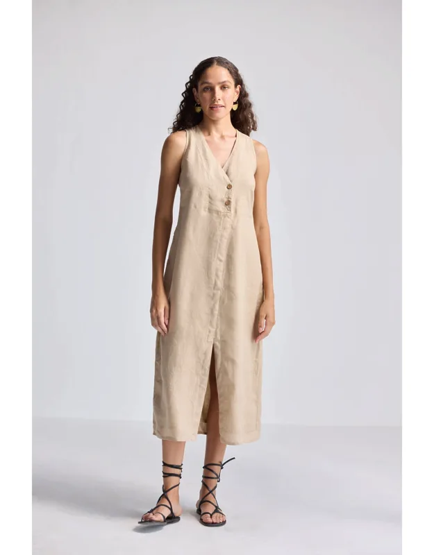 Straight Dress With Front Slit, Lightweight And Breathable