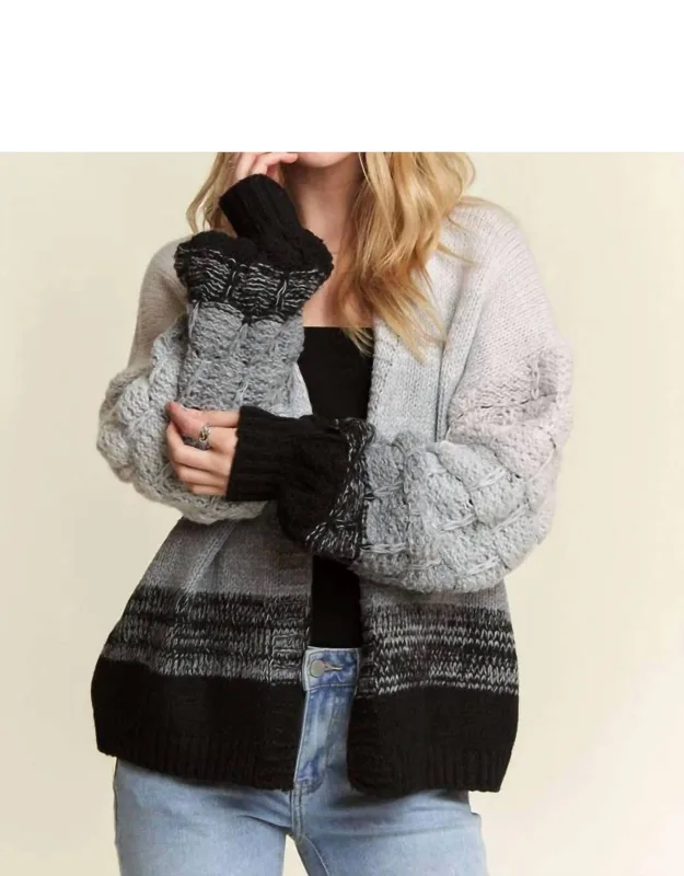 Puff Sleeve Ombre Sweater Cardigan
