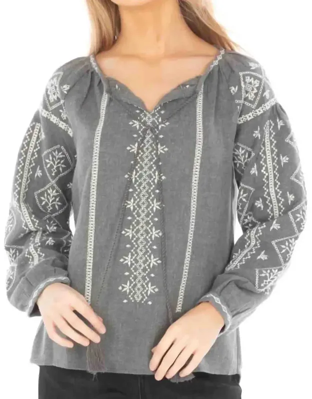 Peasant Melange Embroidered Top