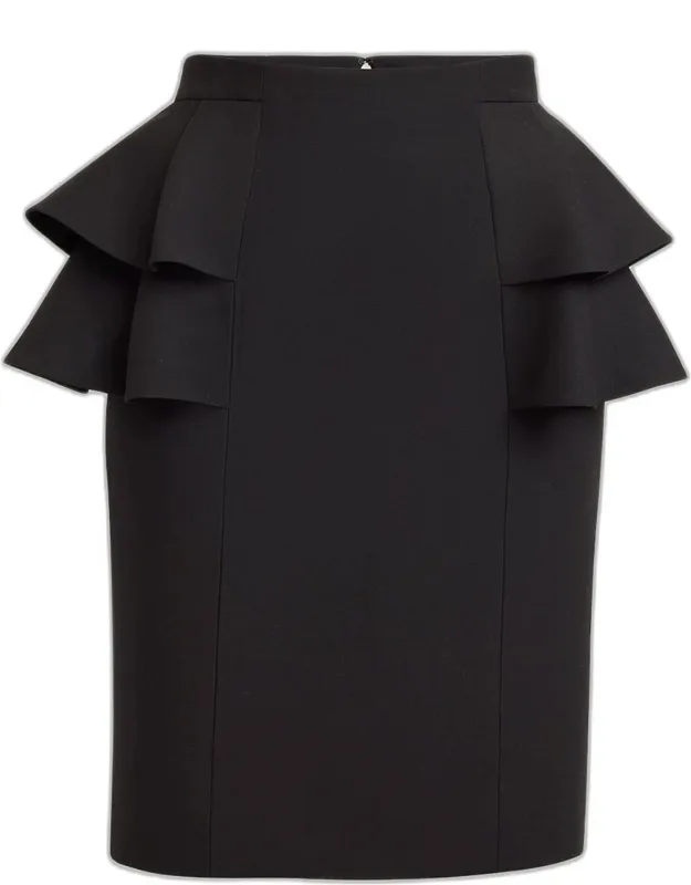 Tiered Peplum Midi Wool Skirt
