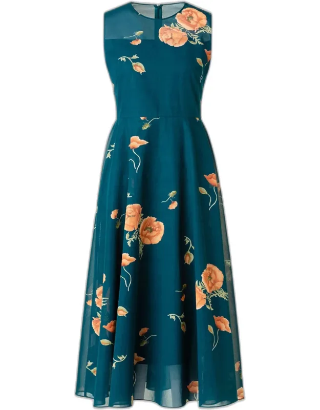 Anemone Print Belted Fit-and-flare Dress