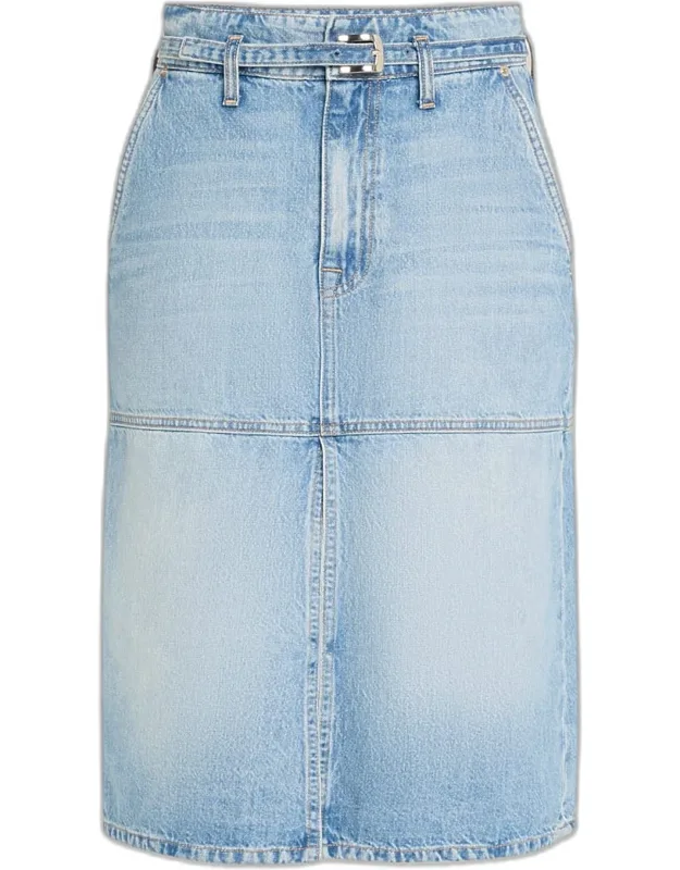 Belted Denim Midi Skirt