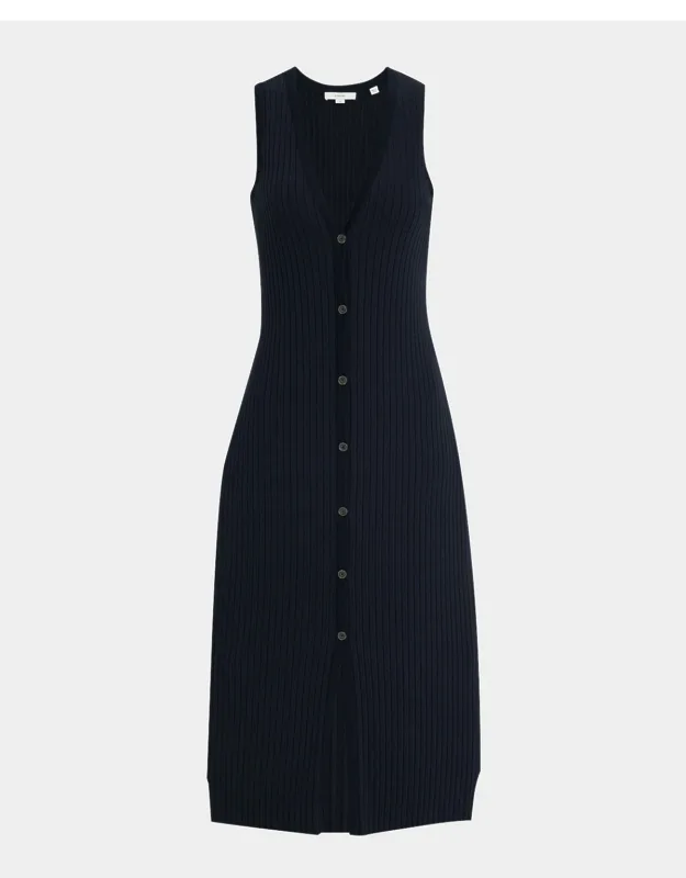 Ribbed Button-front Dress