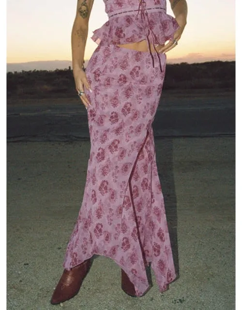 Nikolise Maxi Skirt Petite Floral Print, High Leg Slit