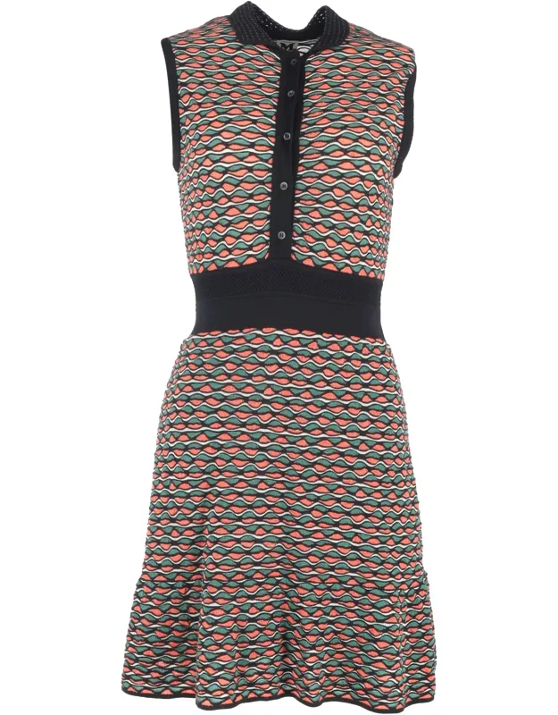 Patterned Buttoned Mini Dress