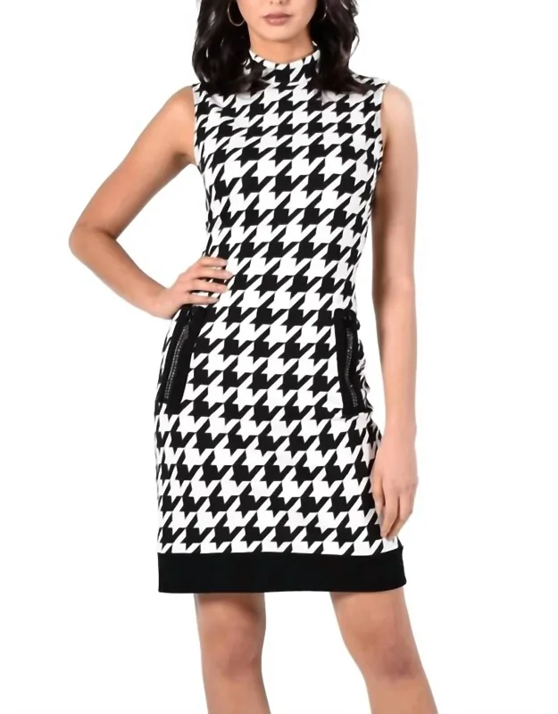 Houndstooth Print Mini Dress
