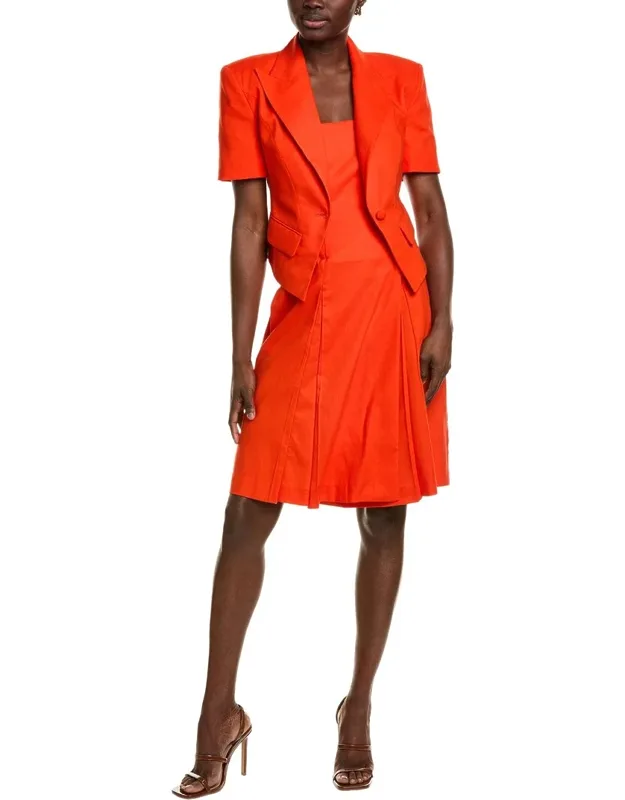 Linen-blend Blazer And Dress Set