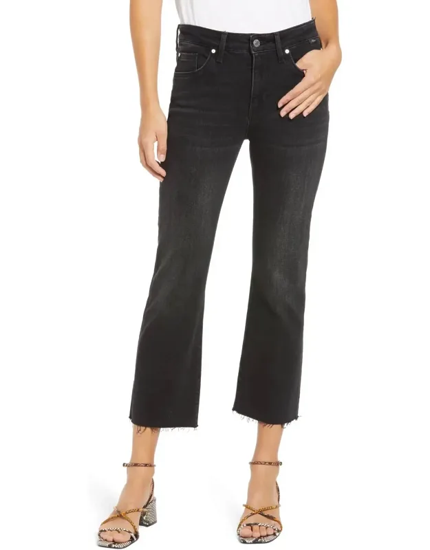 High Waist Fray Hem Crop Flare Jeans