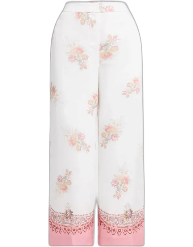 Cropped Floral-print Pants