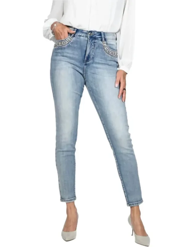 Rhinestone Embellished Pocket Jeans