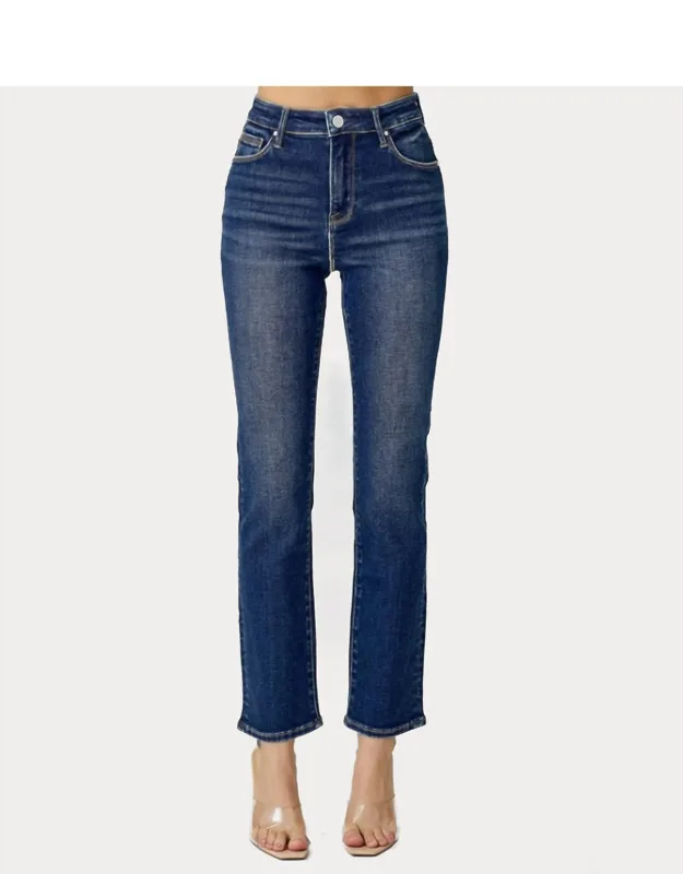Curvy Mid Rise Ankle Straight Slim Jeans