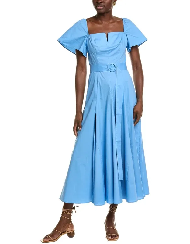 Midi Dress With Flutter Sleeves And Fabric Belt