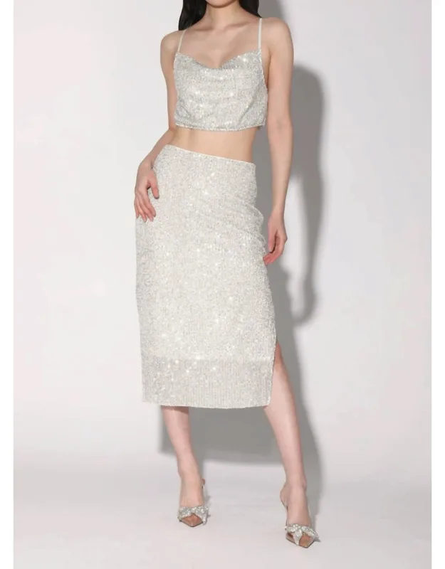 Crista Sequin Side Slit Midi Skirt