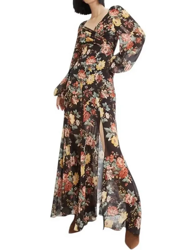 Floral Printed Silk Maxi Dress