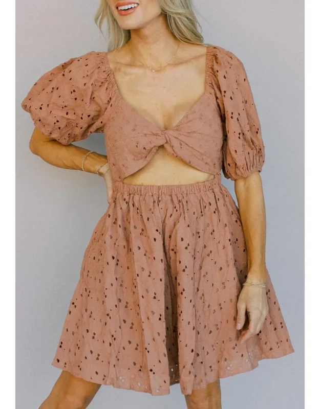 Britt Mini Dress With Daisy Eyelet Pattern And Sweetheart Neckline