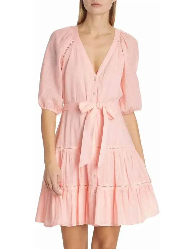 Dewey Tiered Cotton Button-up Tie Waist Dress