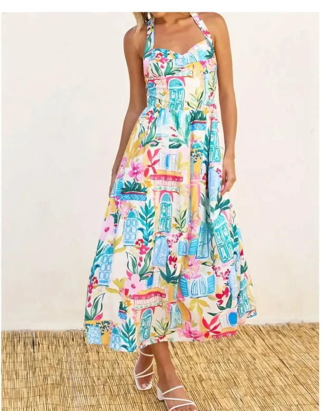 Long Summer Halter Neck Midi Dress