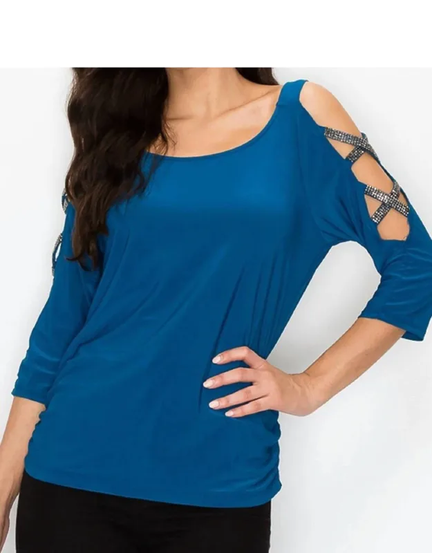 Rhinestone Cutout Sleeve Top