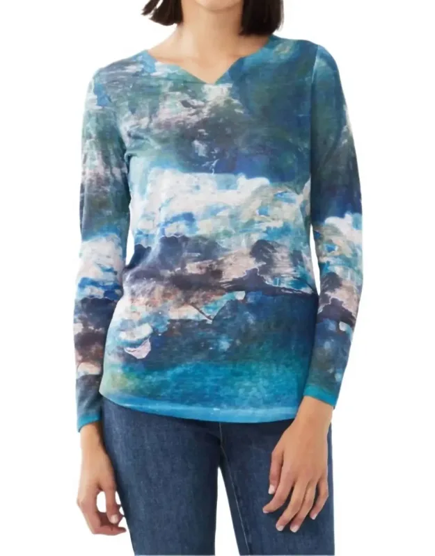 Leaf Print Long Sleeve Jersey Top