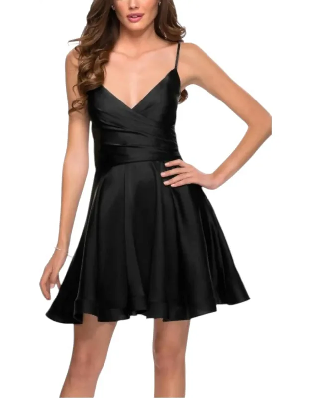 Satin V-neck A-line Cocktail Dress