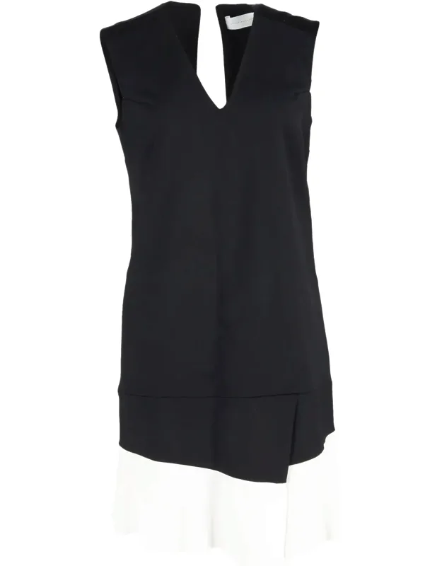 Mini Dress In Silk With V-neckline And Pleated Accents