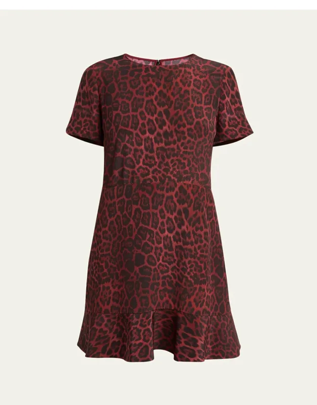 Leopard Print Flared Hem Silk Dress