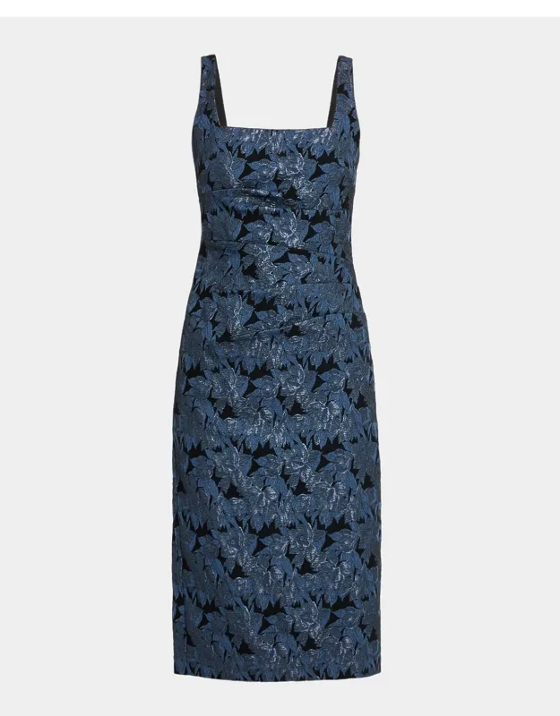 Floral Stretch Jacquard Midi Dress