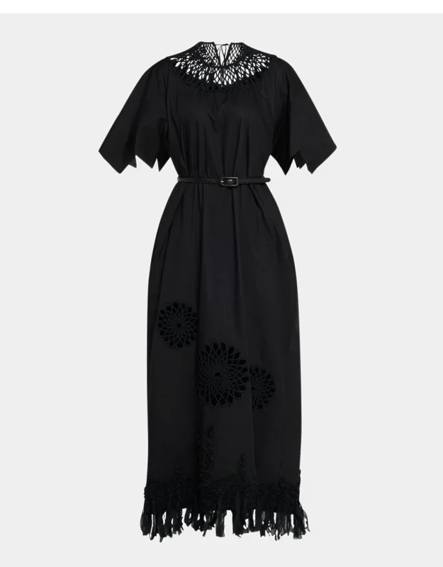 Embroidered Fringe-hem Cotton Maxi Dress