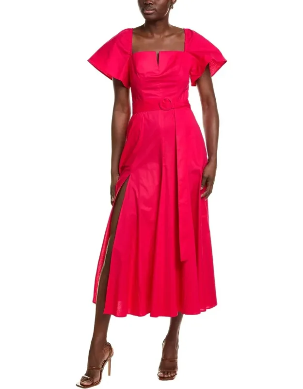 Midi Dress With Flutter Sleeves And Fabric Waist Tie