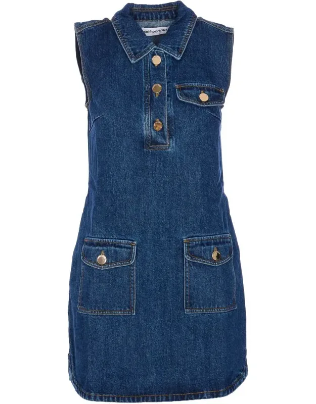 Self-portrait Dress With Buttons Closure And Regular Collar