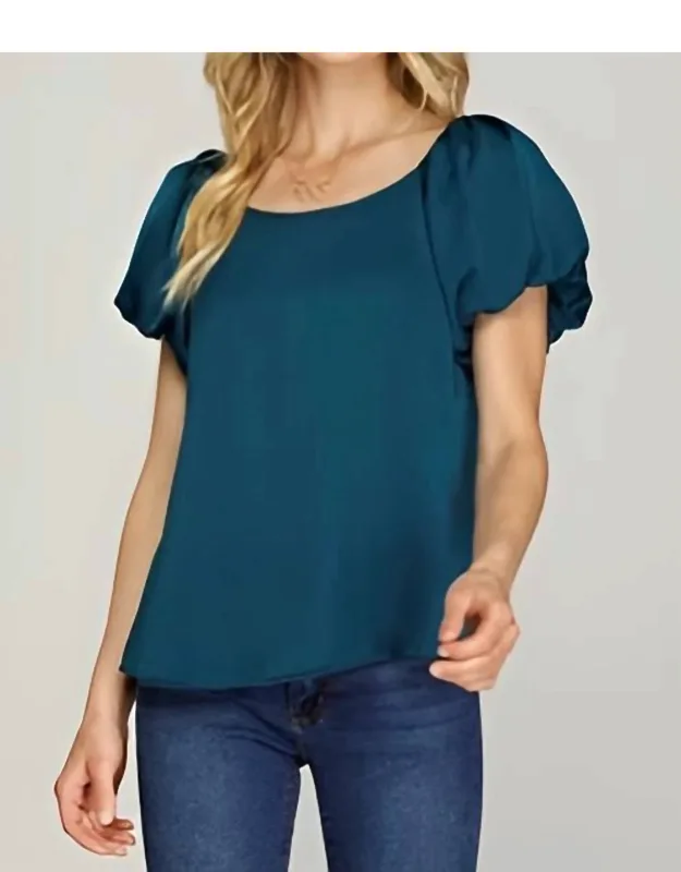 Short Puff Sleeve Woven Blouse
