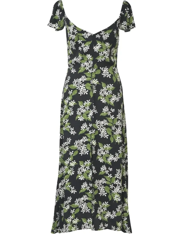 Baxley Floral Print Midi Dress With Flowing Silhouette And Lightweight Fabric