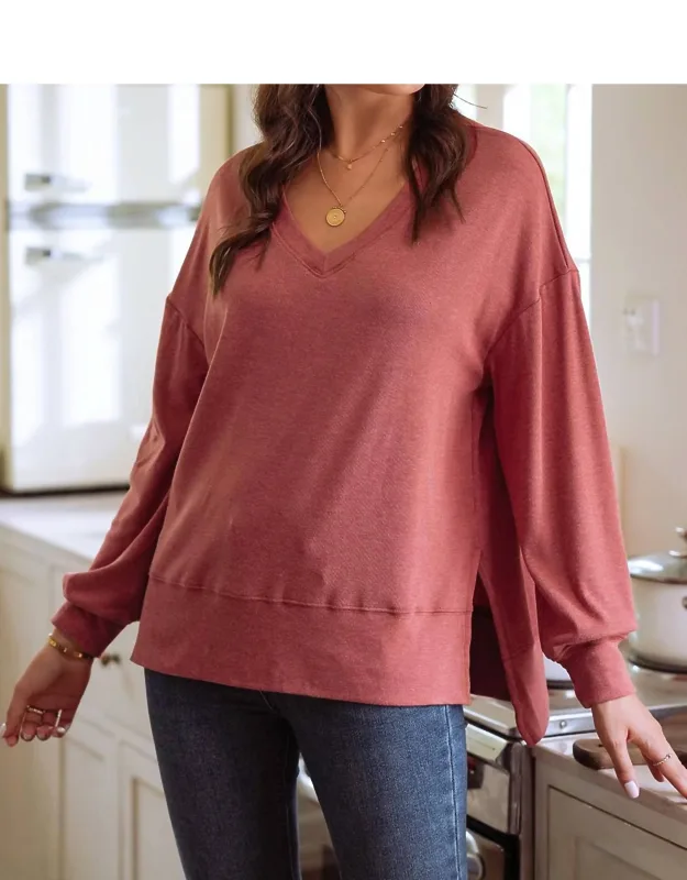 Side Slits V-neck Loose Fit Tunic Top