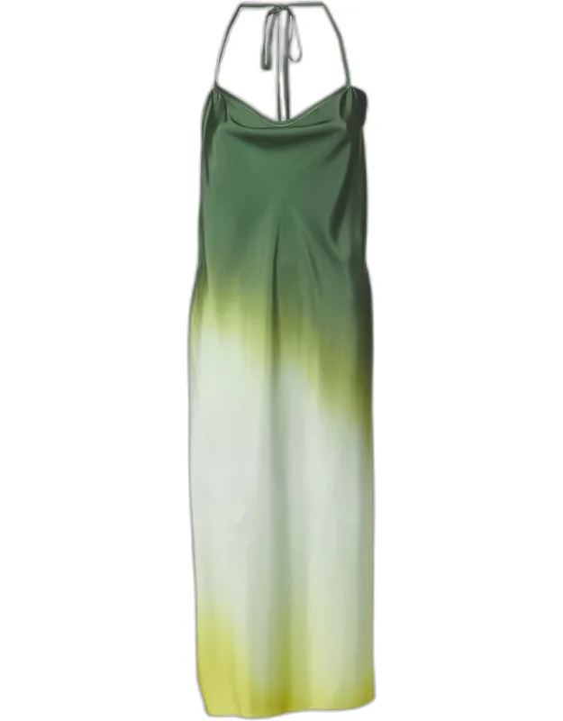 Ombre Satin Halter Neck Long Dress
