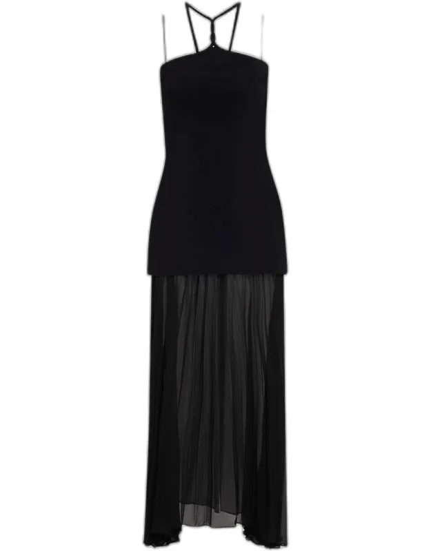 Mixed Media Halter Maxi Dress
