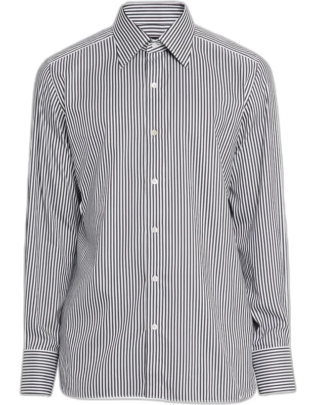 Silk And Cotton Ladder Stripe Slim-fit Dress Shirt