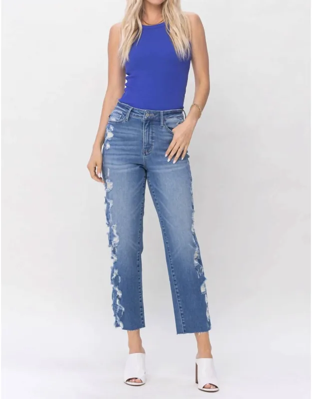 High Waist Destroyed Sideseam Crop Jeans