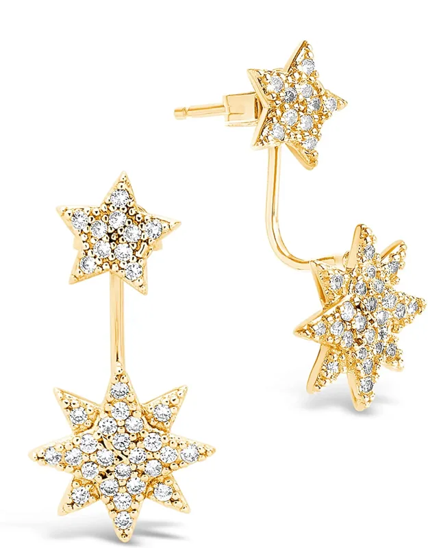 Cz Starburst Jacket Earrings With Cz-studded Stars And 14k Gold